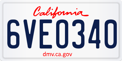 CA license plate 6VEO340
