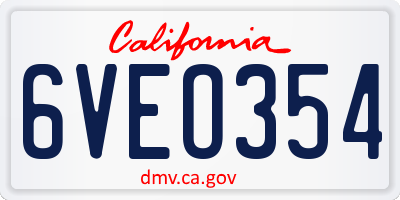 CA license plate 6VEO354