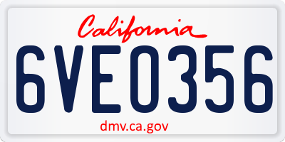 CA license plate 6VEO356