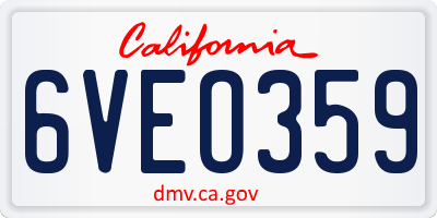 CA license plate 6VEO359