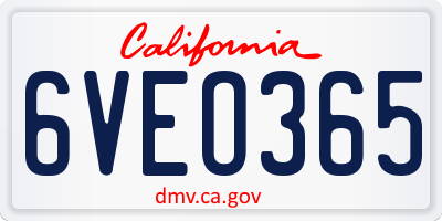 CA license plate 6VEO365