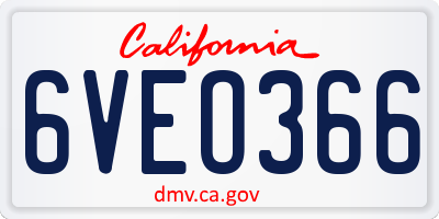 CA license plate 6VEO366