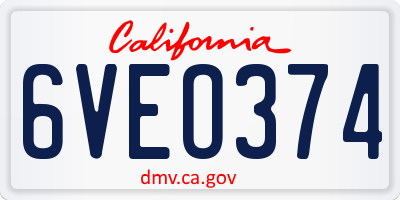 CA license plate 6VEO374