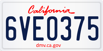 CA license plate 6VEO375