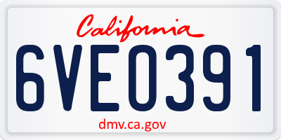 CA license plate 6VEO391