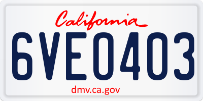 CA license plate 6VEO403