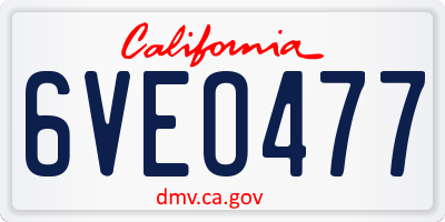CA license plate 6VEO477