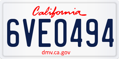 CA license plate 6VEO494