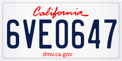 CA license plate 6VEO647