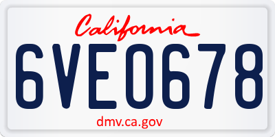 CA license plate 6VEO678