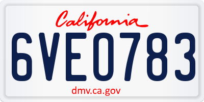 CA license plate 6VEO783