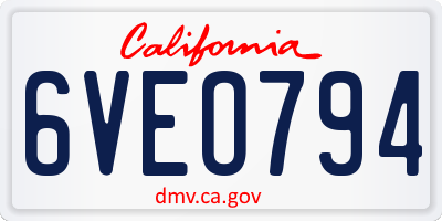 CA license plate 6VEO794