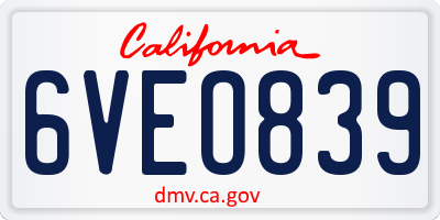 CA license plate 6VEO839