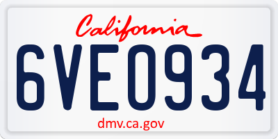 CA license plate 6VEO934