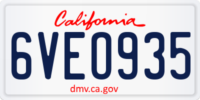 CA license plate 6VEO935
