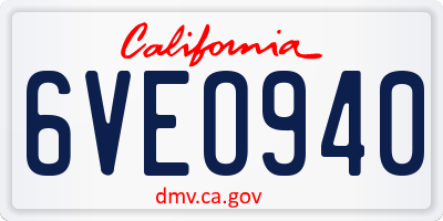 CA license plate 6VEO940