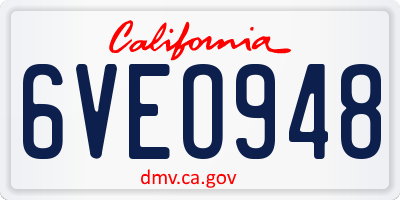 CA license plate 6VEO948