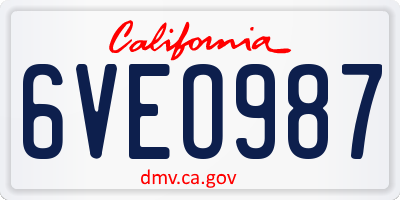 CA license plate 6VEO987