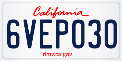 CA license plate 6VEP030
