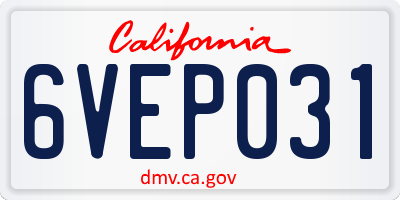 CA license plate 6VEP031