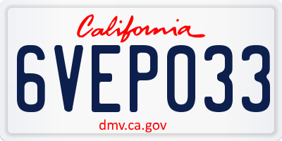 CA license plate 6VEP033
