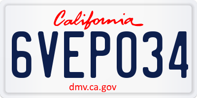 CA license plate 6VEP034