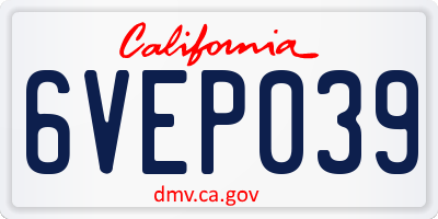 CA license plate 6VEP039