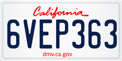 CA license plate 6VEP363