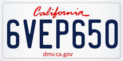 CA license plate 6VEP650