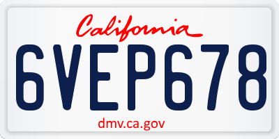 CA license plate 6VEP678
