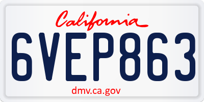 CA license plate 6VEP863