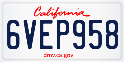 CA license plate 6VEP958