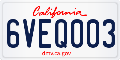CA license plate 6VEQ003