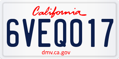 CA license plate 6VEQ017