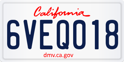 CA license plate 6VEQ018