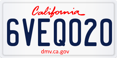 CA license plate 6VEQ020