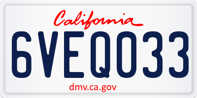 CA license plate 6VEQ033