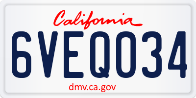 CA license plate 6VEQ034