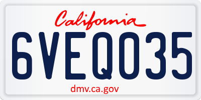 CA license plate 6VEQ035