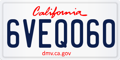 CA license plate 6VEQ060
