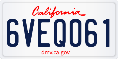 CA license plate 6VEQ061