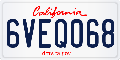 CA license plate 6VEQ068