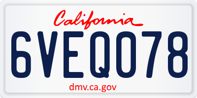 CA license plate 6VEQ078