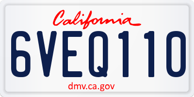 CA license plate 6VEQ110