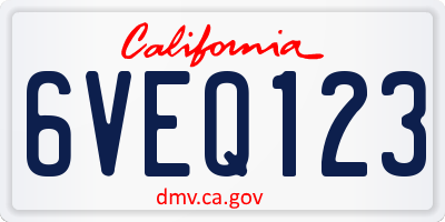 CA license plate 6VEQ123