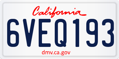 CA license plate 6VEQ193