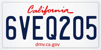 CA license plate 6VEQ205