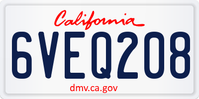 CA license plate 6VEQ208