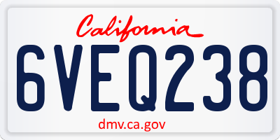 CA license plate 6VEQ238