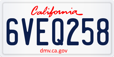 CA license plate 6VEQ258